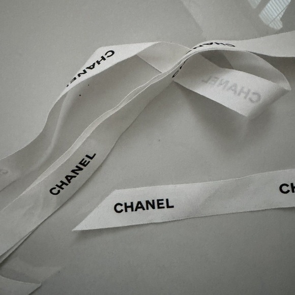 Chanel Classic White Ribbon Black Logo 100% Authentic 65” - Picture 1 of 5
